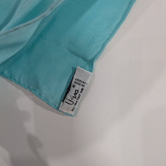 Vera Neumann 100% Silk Scarf Turquoise VINTAGE - Picture 2 of 3